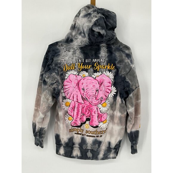Simply Southern Tie-Dye Hoodie With Daisy & Hot Pink Elephant Graphics S‎ - Picture 1 of 8